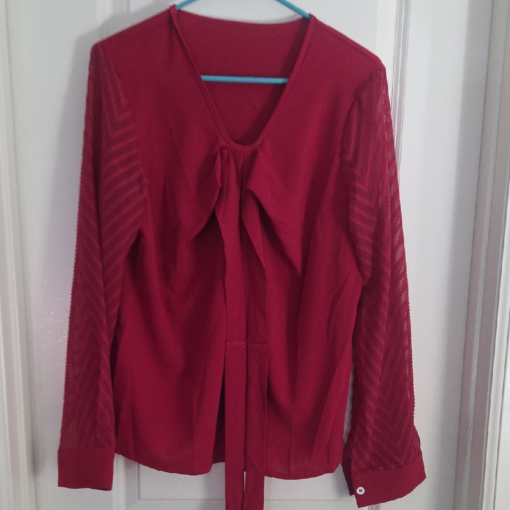 SHEIN Red Blouse with Tie Detail